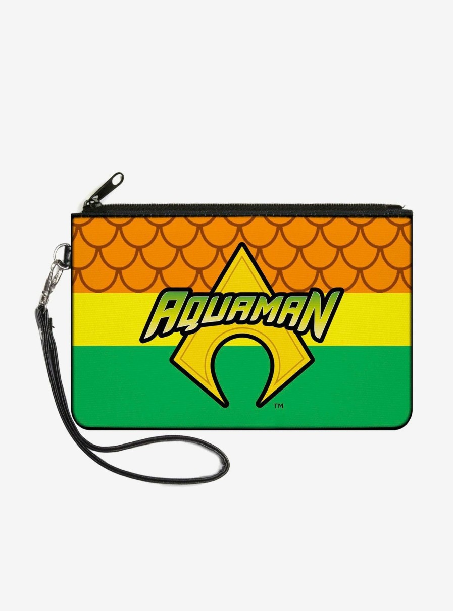 Wallets * | Dc Comics Aquaman Logo Scales Wallet Canvas Zip Clutch Attractive