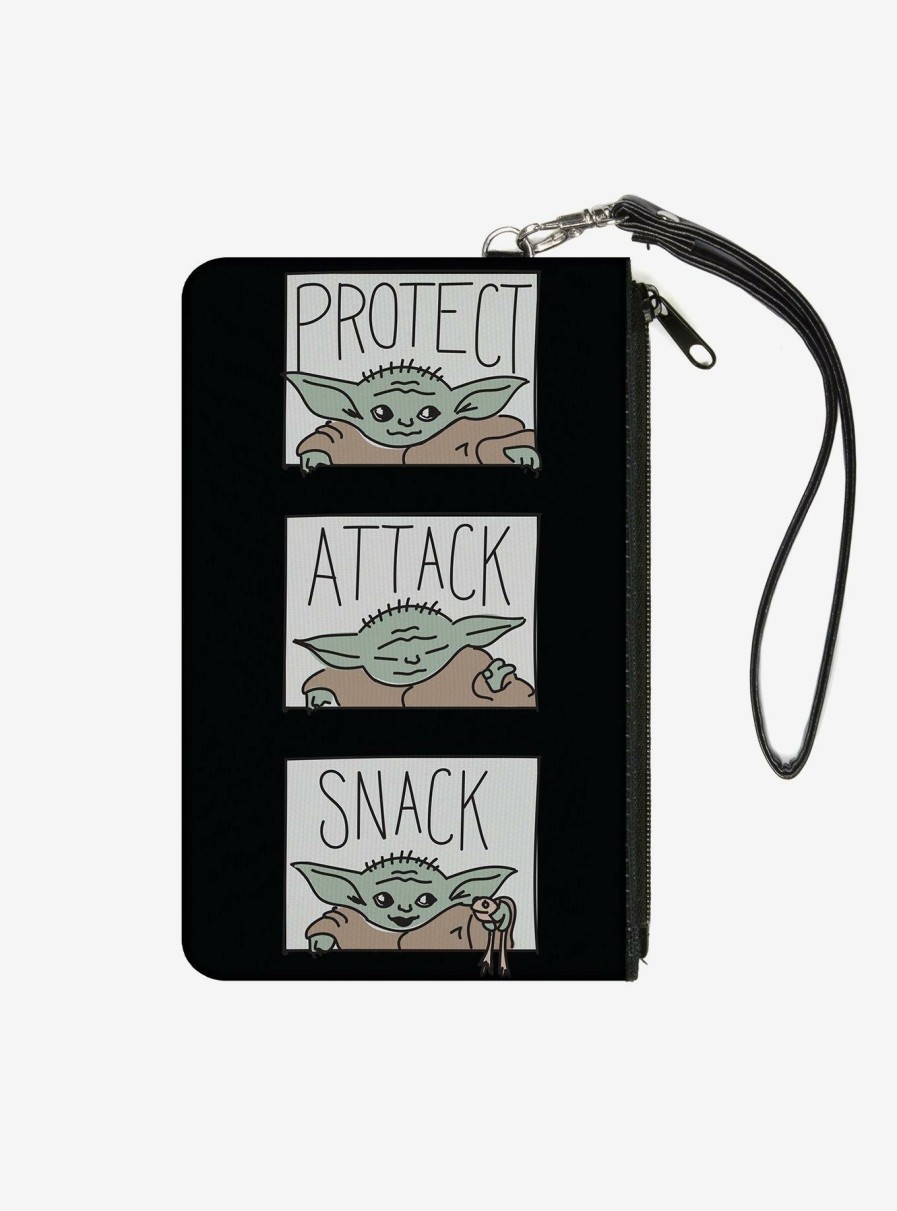 Wallets * | Star Wars The Mandalorian The Child Protect Attack Snack Black Wallet Canvas Zip Clutch Latest Fashion