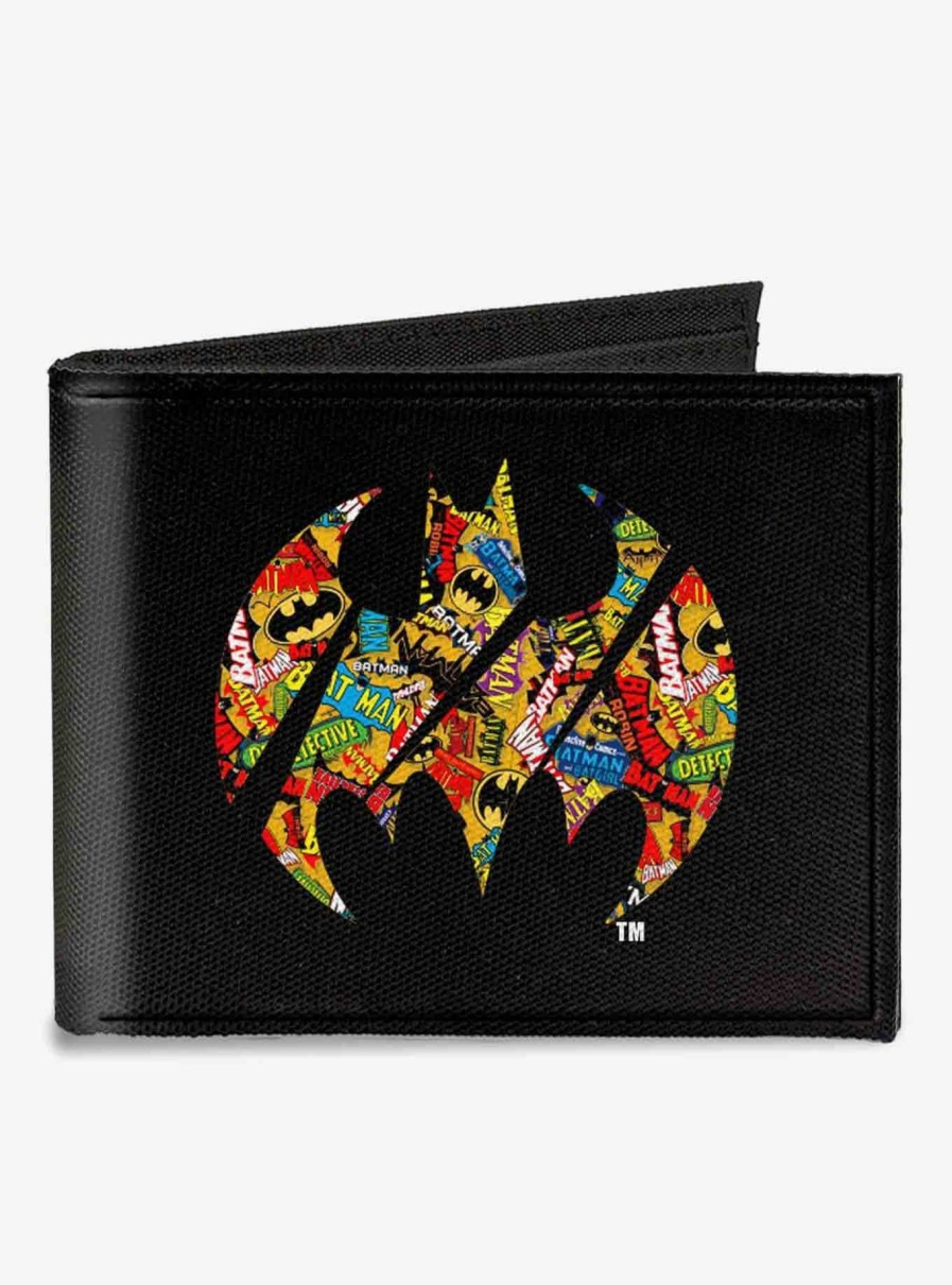 Wallets * | Dc Comics Bat Signal Logos Stacked Canvas Bifold Wallet Exclusive Design