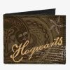 Wallets * | Offering Discounts Harry Potter Hogwarts Symbols Collage House Badges Browns Canvas Bifold Wallet