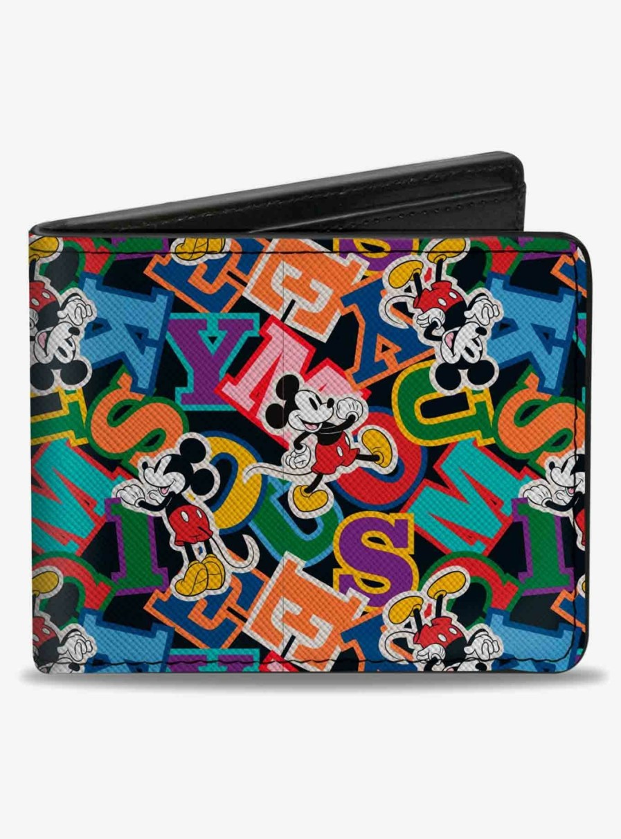 Wallets * | Disney Mickey Mouse Poses And Letters Collage Bifold Wallet Sale Online