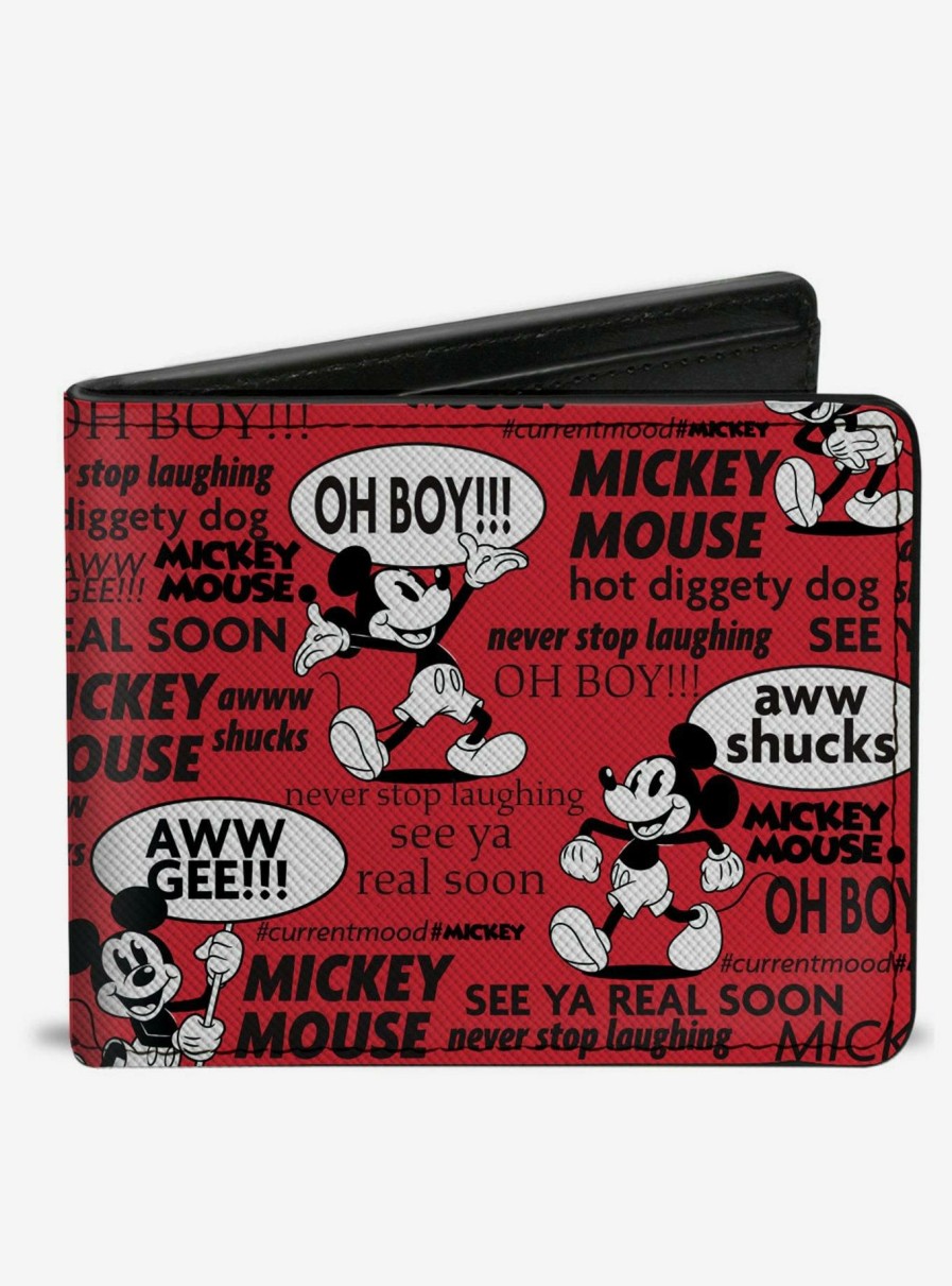 Wallets * | Featured Disney Mickey Mouse Poses And Quotes Collage Bifold Wallet