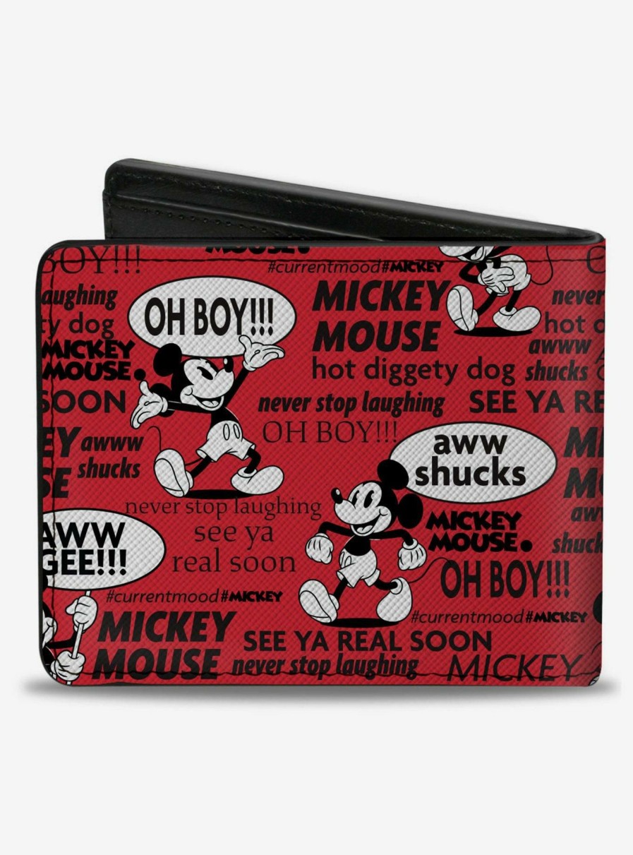 Wallets * | Featured Disney Mickey Mouse Poses And Quotes Collage Bifold Wallet