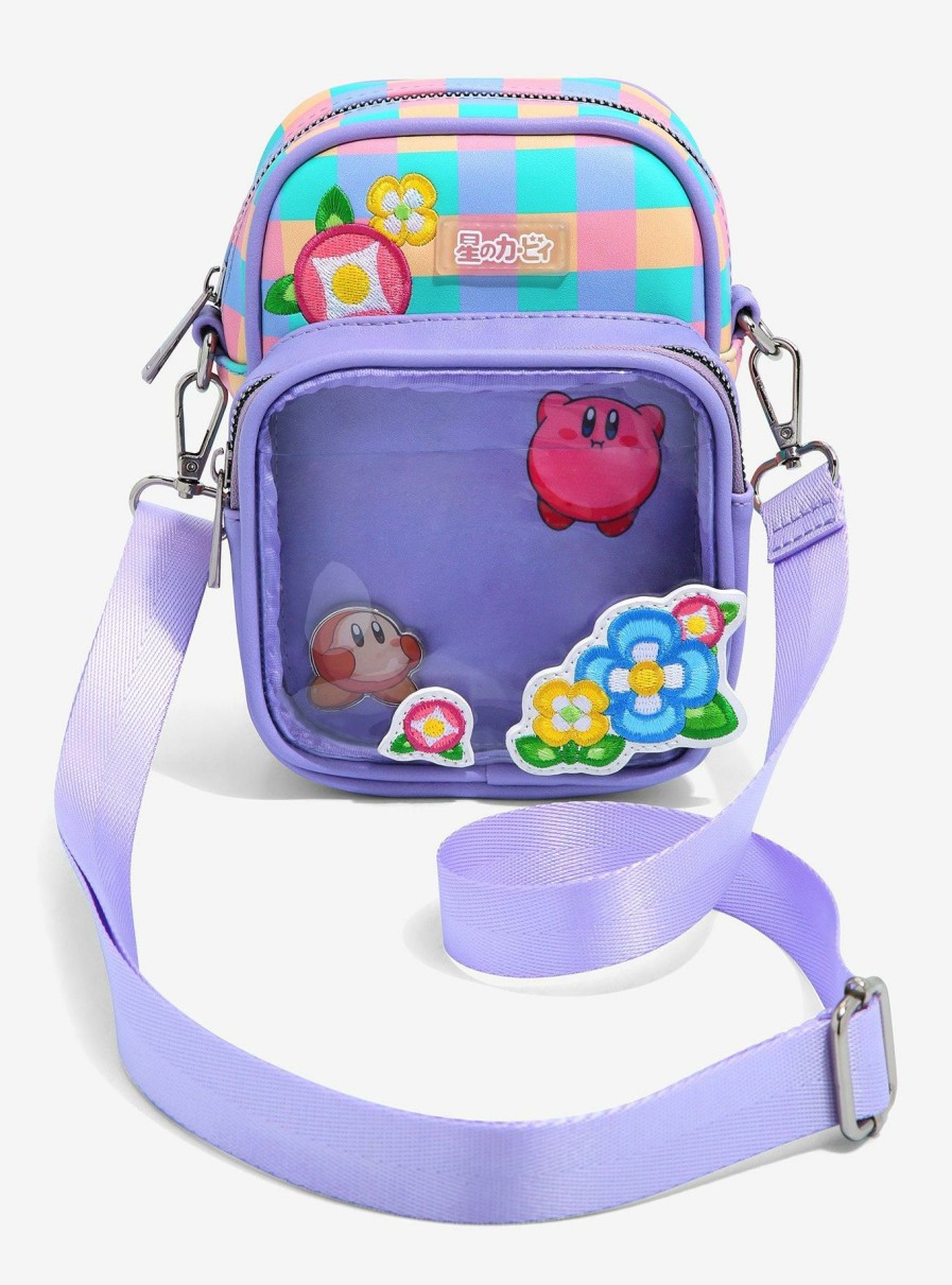 Crossbody Bags * | Online Discount Nintendo Kirby Checkered Floral Pin Collector Crossbody Bag Boxlunch Exclusive