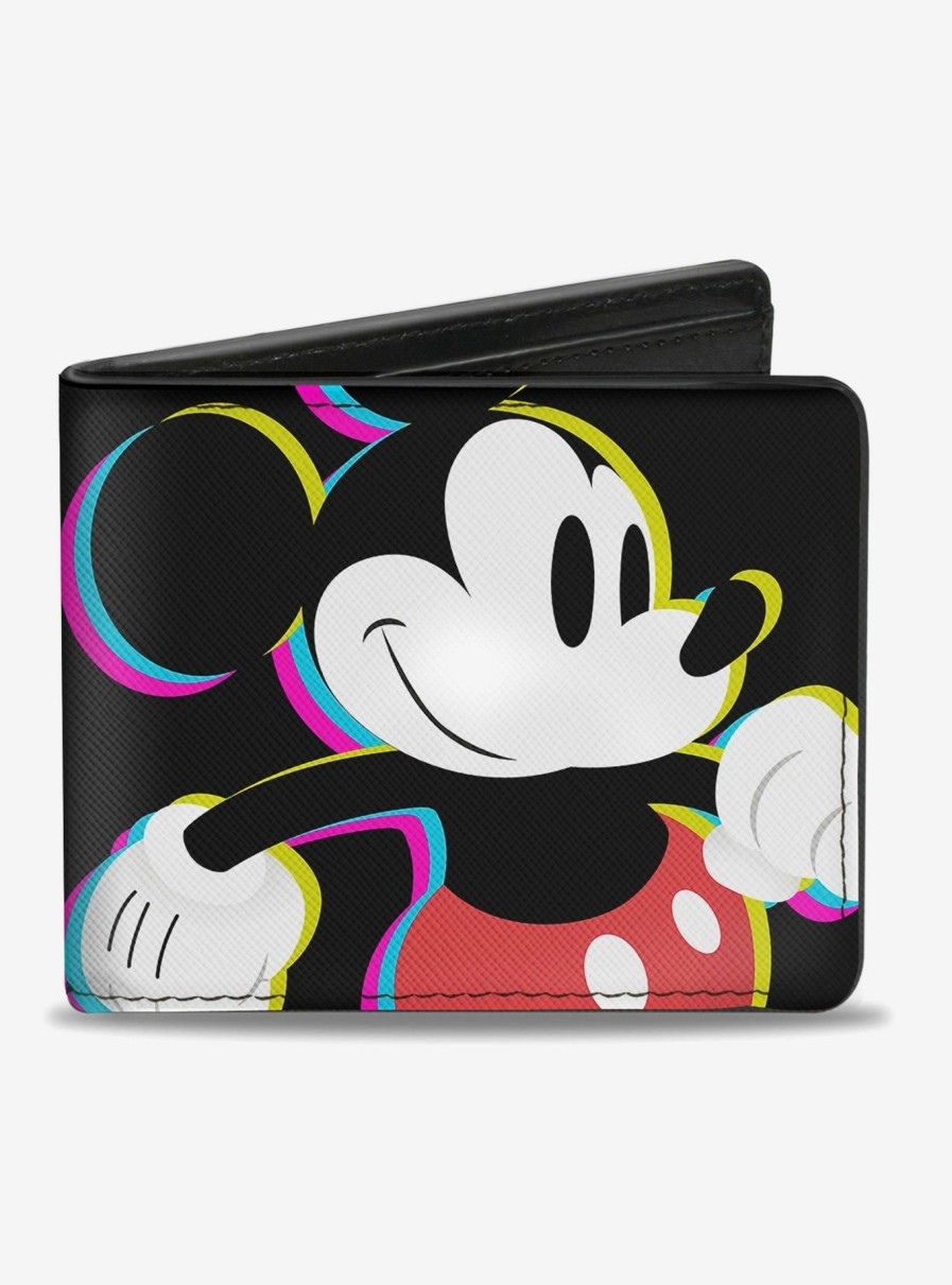 Wallets * | Disney Mickey Mouse Walking Pose Pixel Text Bi-Fold Wallet Exclusive Design