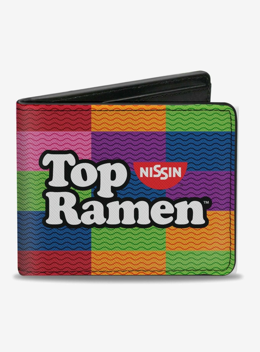 Wallets * | Top Ramen Noodle Wave Blocks Multi Color Black White Bi-Fold Wallet Fashionable