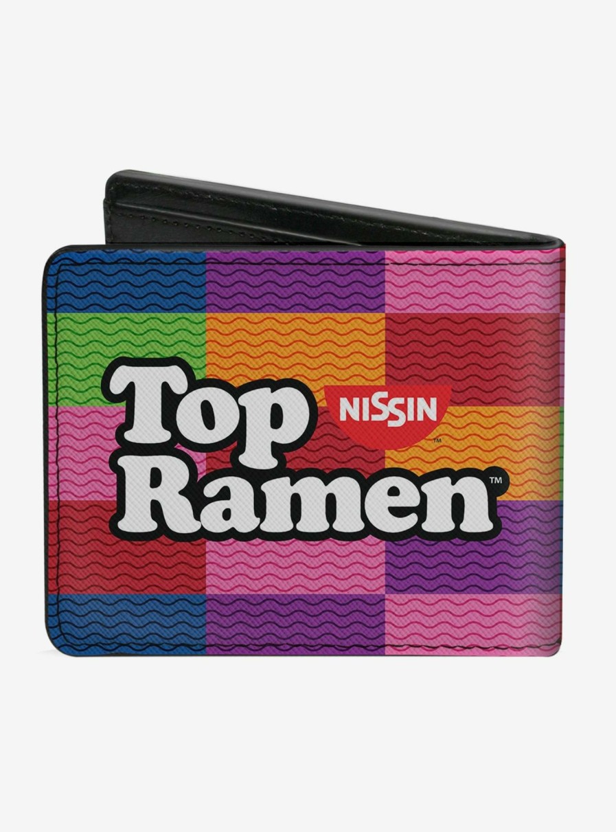 Wallets * | Top Ramen Noodle Wave Blocks Multi Color Black White Bi-Fold Wallet Fashionable