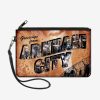 Wallets * | Dc Comics Batman Greetings From Arkham City Postcard City Scenes Wallet Canvas Zip Clutch Sale Online