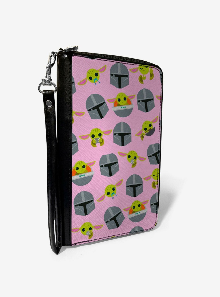 Wallets * | Star Wars The Mandalorian And The Child Print Pink Zip Around Wallet Quick Delivery