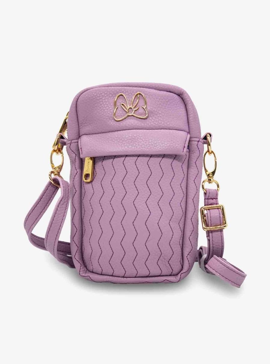 Crossbody Bags * | New In Disney Minnie Mouse Bow Chevron Vegan Leather Crossbody Bag