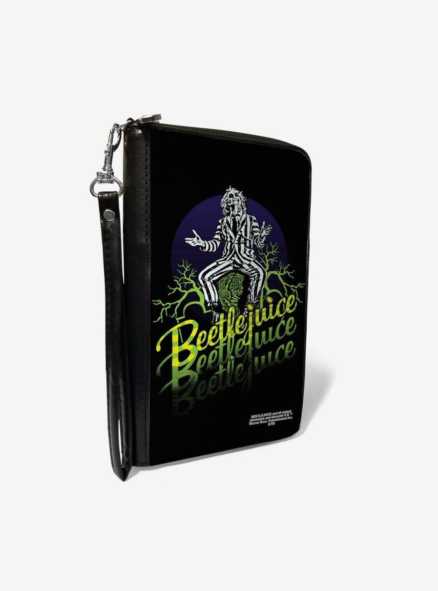 Wallets * | Beetlejuice Sitting On Tombstone Pose Trees Zip Around Rectangle Wallet Fire Sale