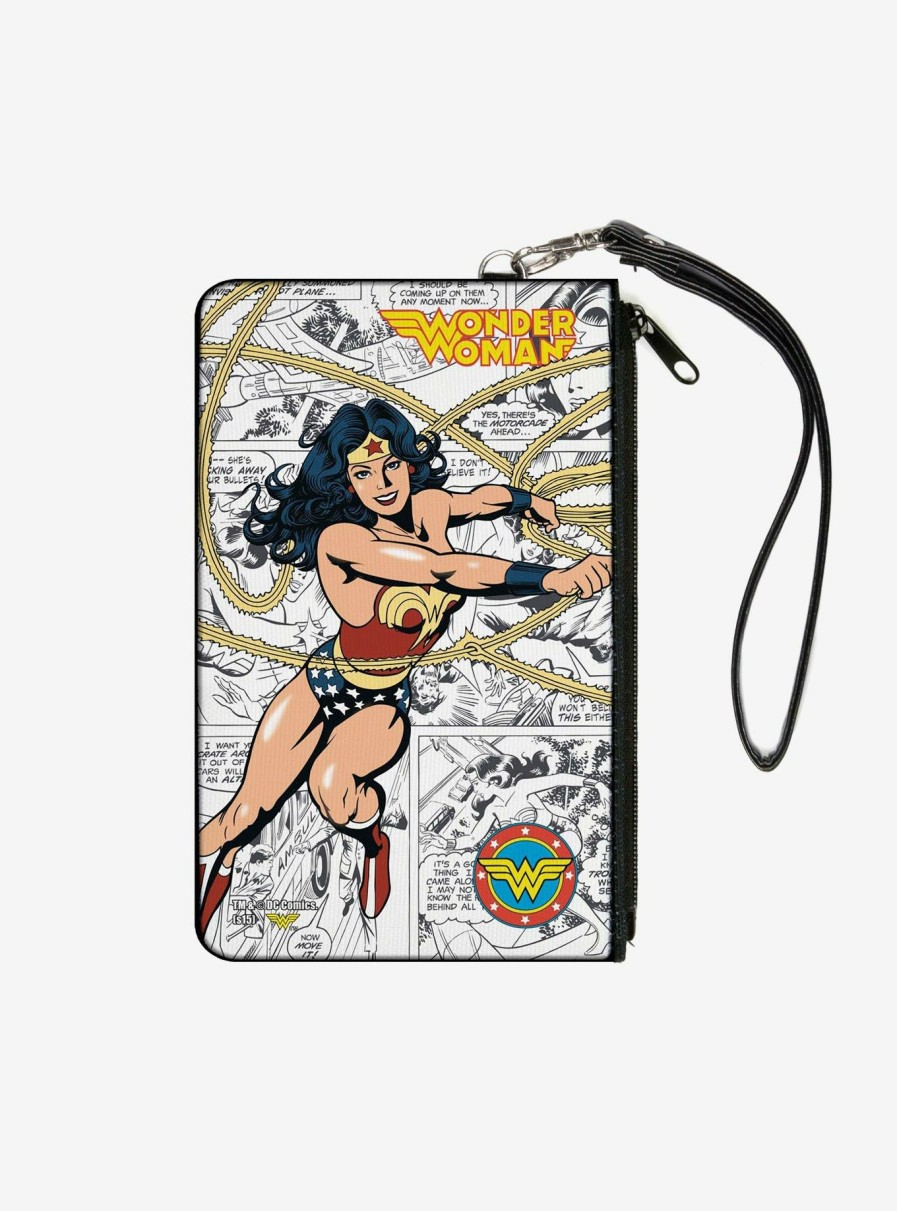 Wallets * | Dc Comics Wonder Woman Lasso Action Pose Logo Comic Scenes Wallet Canvas Zip Clutch Exclusive Design