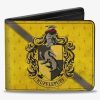 Wallets * | Classical Harry Potter Hufflepuff Crest Stripe Weathered Bifold Wallet