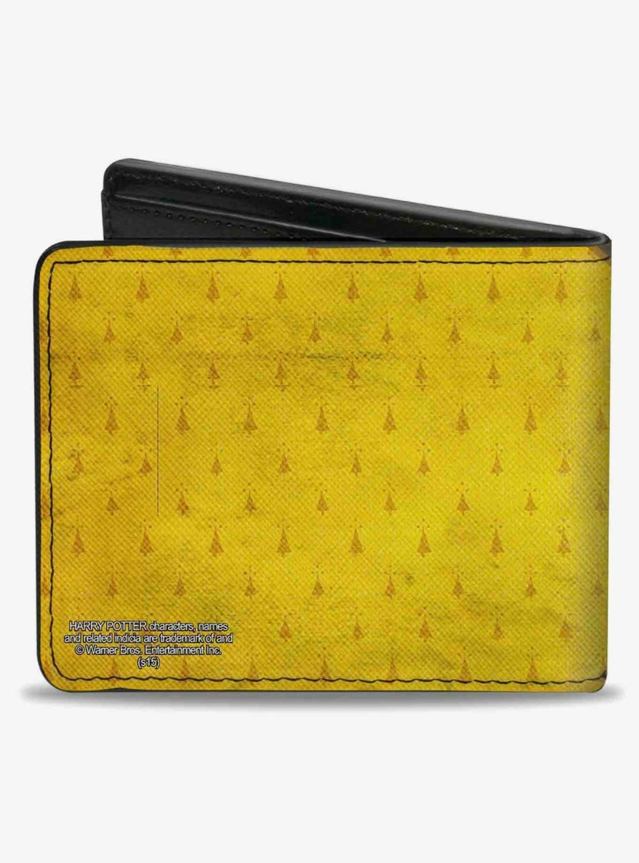 Wallets * | Classical Harry Potter Hufflepuff Crest Stripe Weathered Bifold Wallet