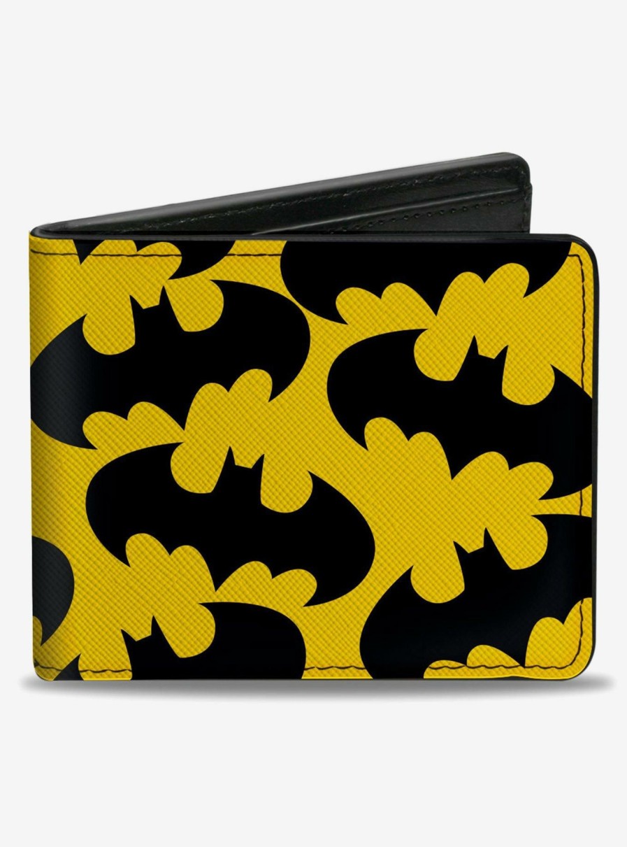 Wallets * | Wholesale Dc Comics Batman Bat Signal Scattered Yellow Black Bifold Wallet