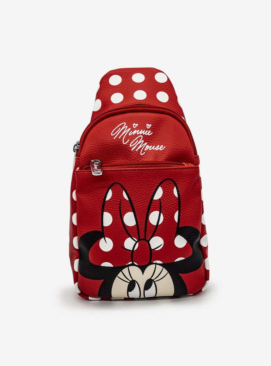 Crossbody Bags * | Official Disney Minnie Mouse Face Close Up With Polka Dots Crossbody Bag