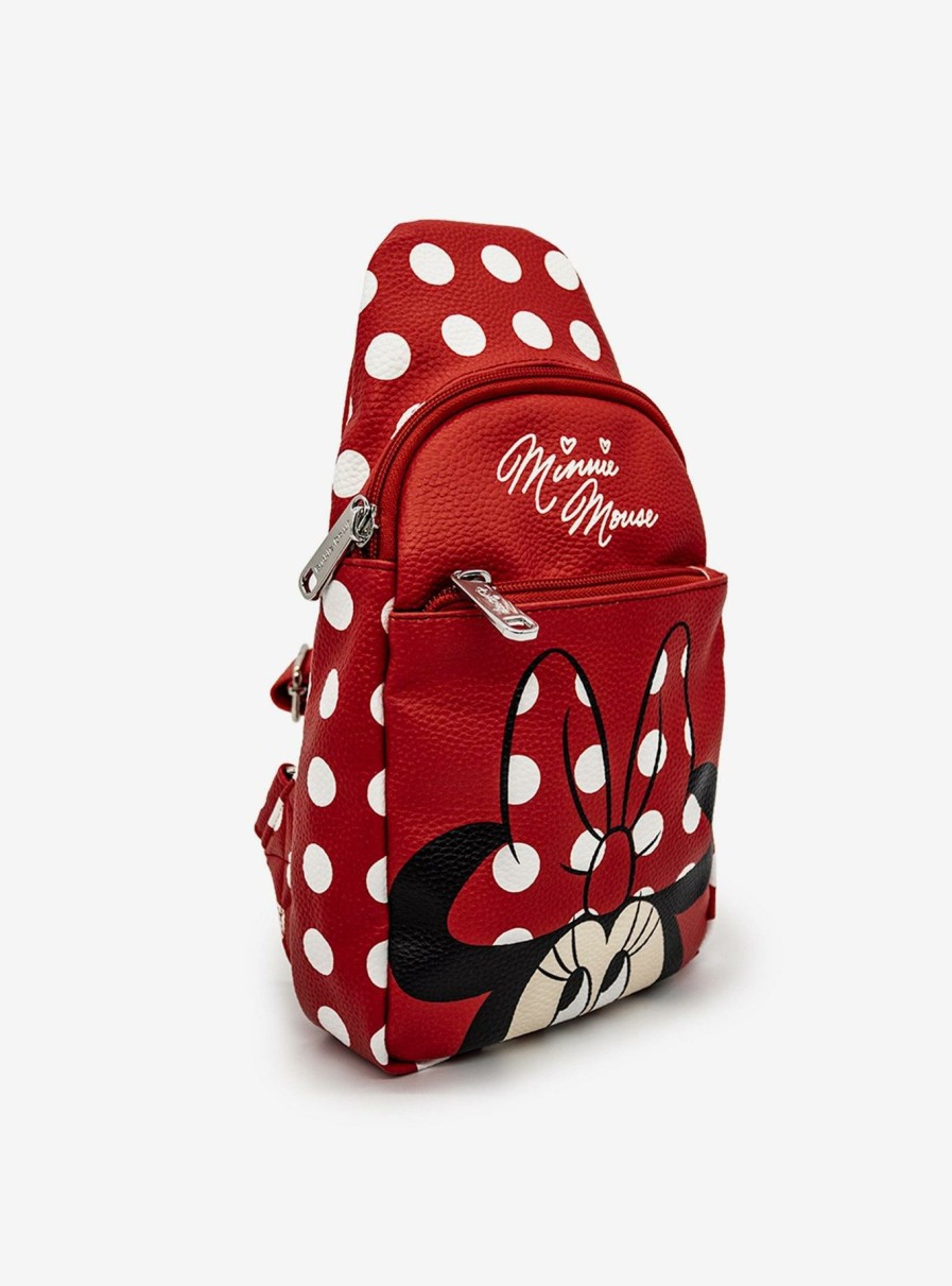 Crossbody Bags * | Official Disney Minnie Mouse Face Close Up With Polka Dots Crossbody Bag