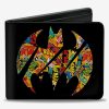 Wallets * | Official Dc Comics Bat Signal Black Multi Color Logos Stacked Bifold Wallet