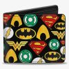 Wallets * | Dc Comics Justice League 6 Superhero Logos Collage Bifold Wallet Excellent Quality