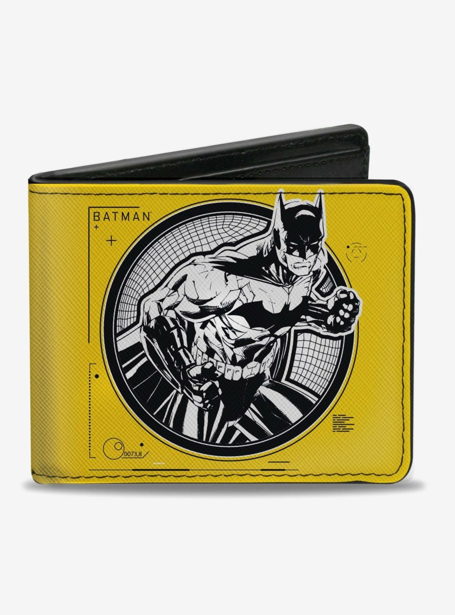 Wallets * | Dc Comics Batman Tech Action Pose Bat Logo Yellow Black White Bi-Fold Wallet Latest Fashion