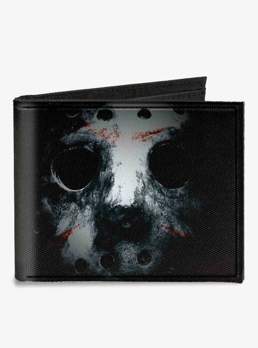 Wallets * | Friday The 13Th Jason Mask3 Close Up Canvas Bifold Wallet Fire Sale