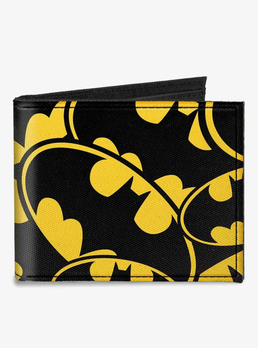 Wallets * | Best Price Dc Comics Bat Signals Stacked Canvas Bifold Wallet